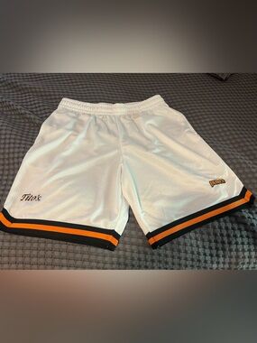 Prince White Mesh Athletic Shorts with Black & Orange Trim